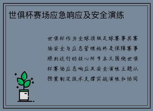 世俱杯赛场应急响应及安全演练