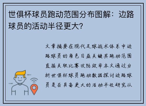 世俱杯球员跑动范围分布图解：边路球员的活动半径更大？